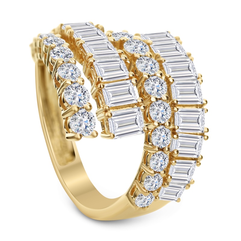 18K Yellow Gold Mixed Cut Four Row Ring